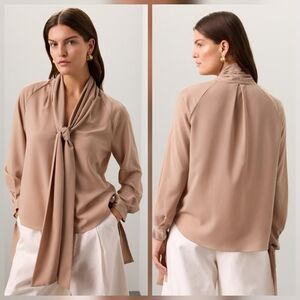 Obando Beige Wrap Neck Top Long sleeves Tie neck Size 0